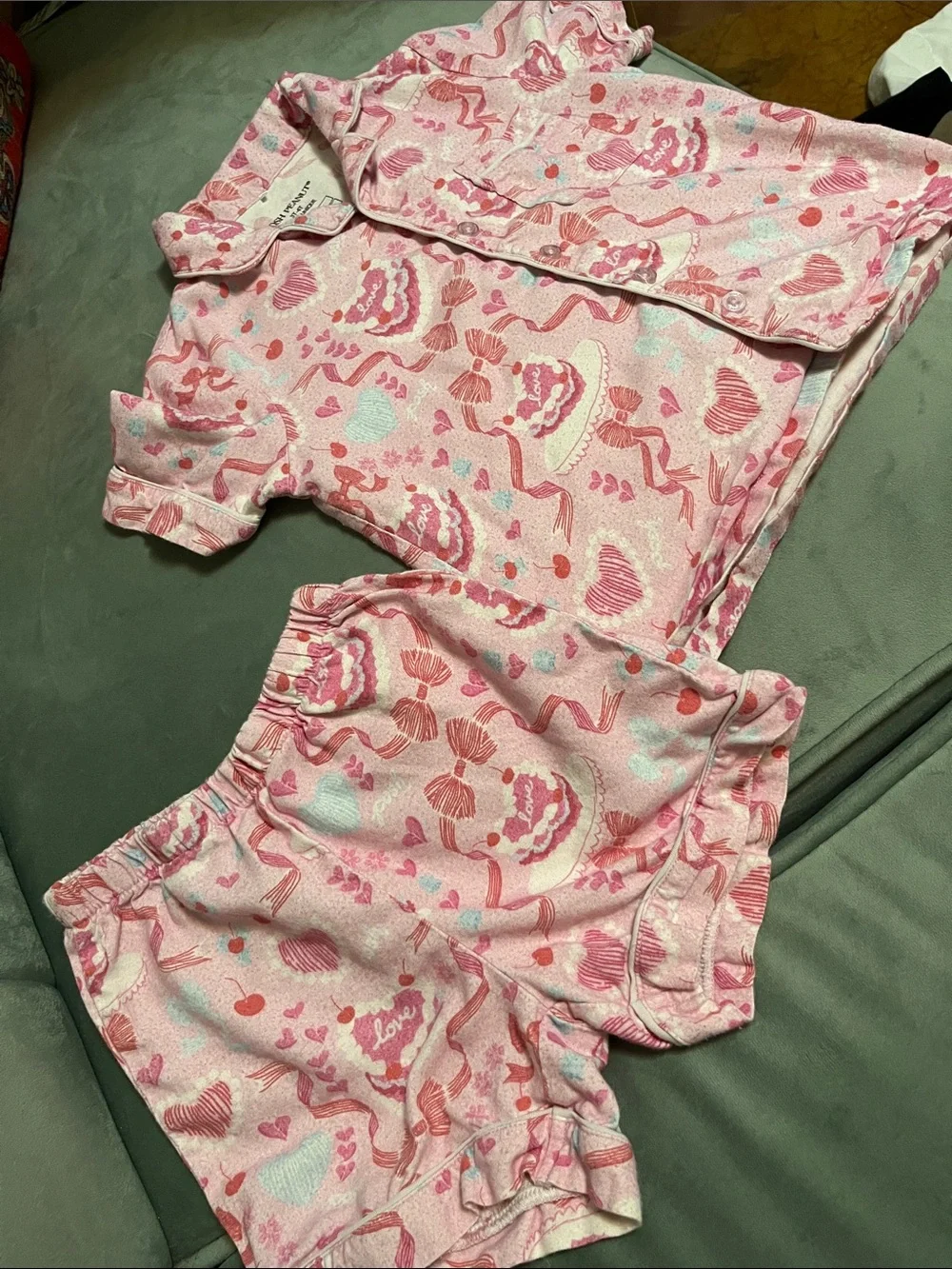 Posh Peanut Pink Heart & Cake Print Short Sleeve Pajama Set Sz 3-4T